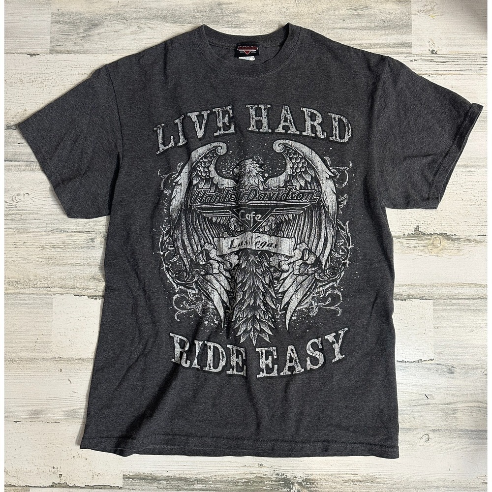 Harley-Davidson T-Shirt Men's Sz Large USA 90s‎ Eagle Live Hard Las Vegas Cafe